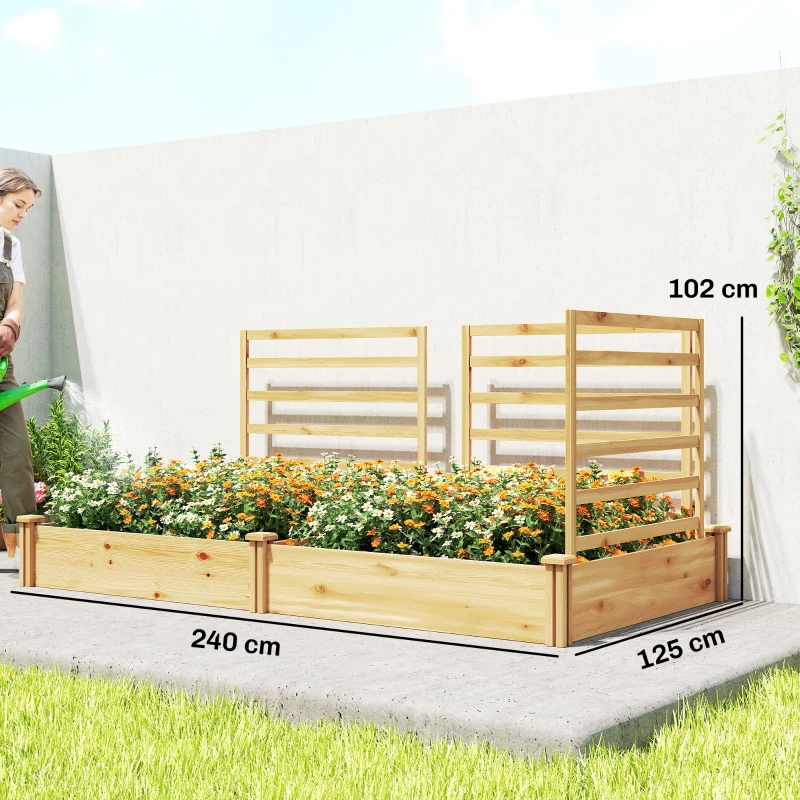 Outsunny Hochbeet mit Rankgitter Holz Blumenkasten mit 3 Spalier Trennwand Offenem Boden 240 x 125 x 102 cm Naturholz
