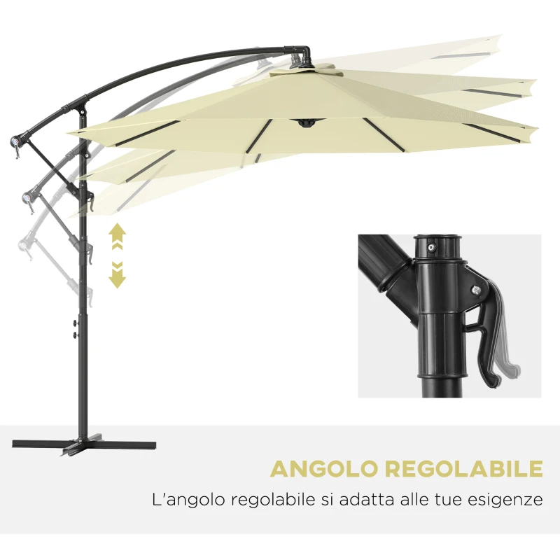 Outsunny Ombrellone da Giardino 3x2.5 m a Braccio Inclinabile con Manovella, Beige