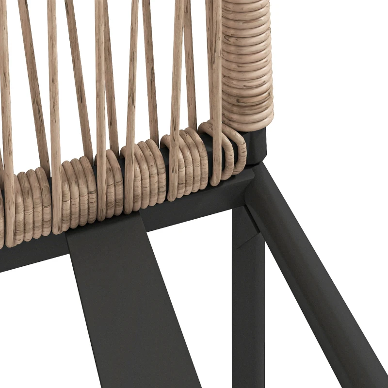 Outsunny Garden Chairs Set of 2, Rattan Garden Dining Chairs with String Back Armrests, Cushions, Natural Wood Finish