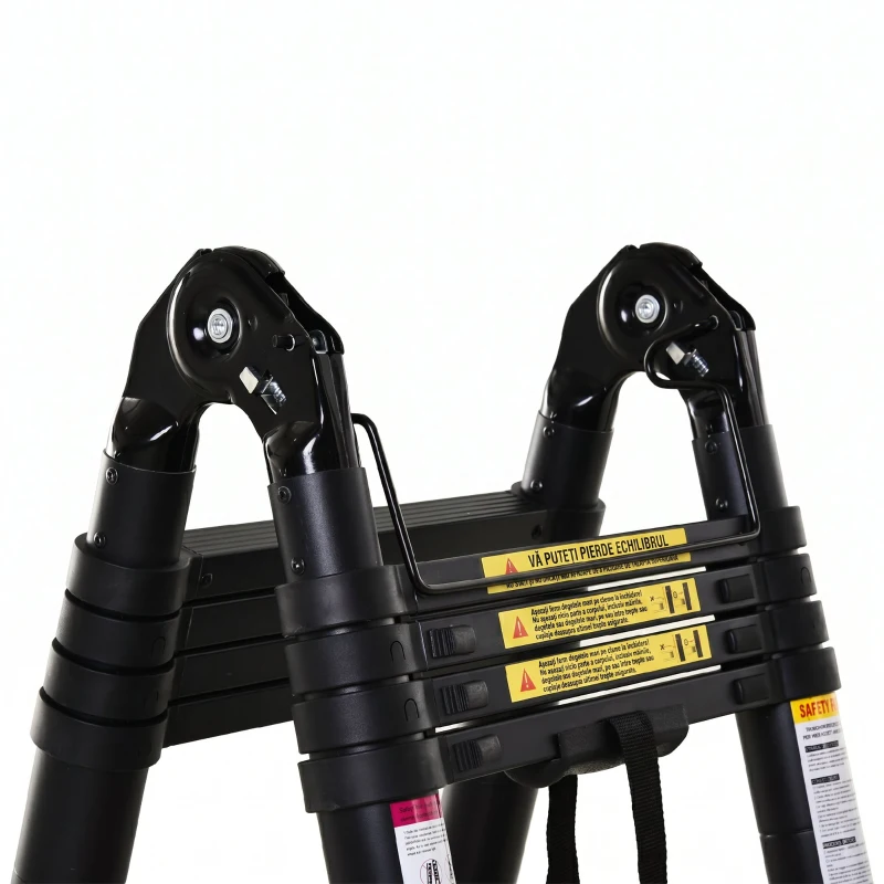 DURHAND Scară telescopică pliabilă cu 10 trepte din aluminiu și metal pentru interior și exterior, 320x67x7 cm, negru