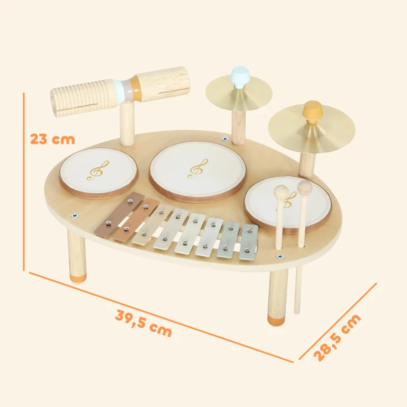 AIYAPLAY Kinder Schlagzeug 4-in-1 Montessori Musikinstrumente Set mit Trommeln Xylophon Schlagwerk für Kinder ab 2 Jahre