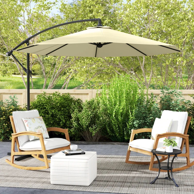 Outsunny Ombrellone da Giardino 3x2.5 m a Braccio Inclinabile con Manovella, Beige