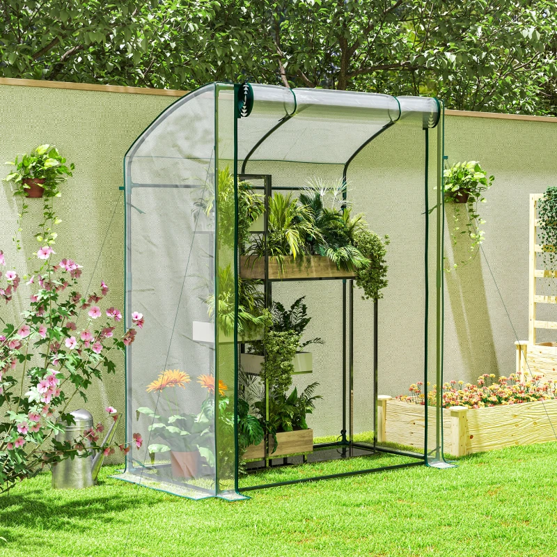 Outsunny Gewächshaus mit Tür Gebogendach winterfest Foliengewächshaus aus Stahl, Treibhaus 128 x 70 x 170 cm Transparent