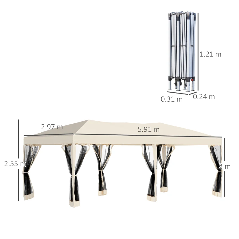 Outsunny Gazebo da Giardino 3x6 m Pieghevole e Impermeabile con Zanzariera e Borsa da Trasporto Inclusa, Beige