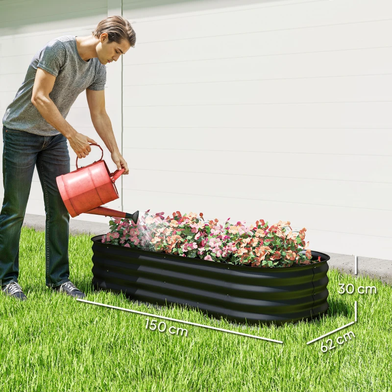Outsunny Jardinière surélevée carré potager de jardin en acier modulable légumes, plantes, fleurs, dim. 150 x 62 x 30 cm noir