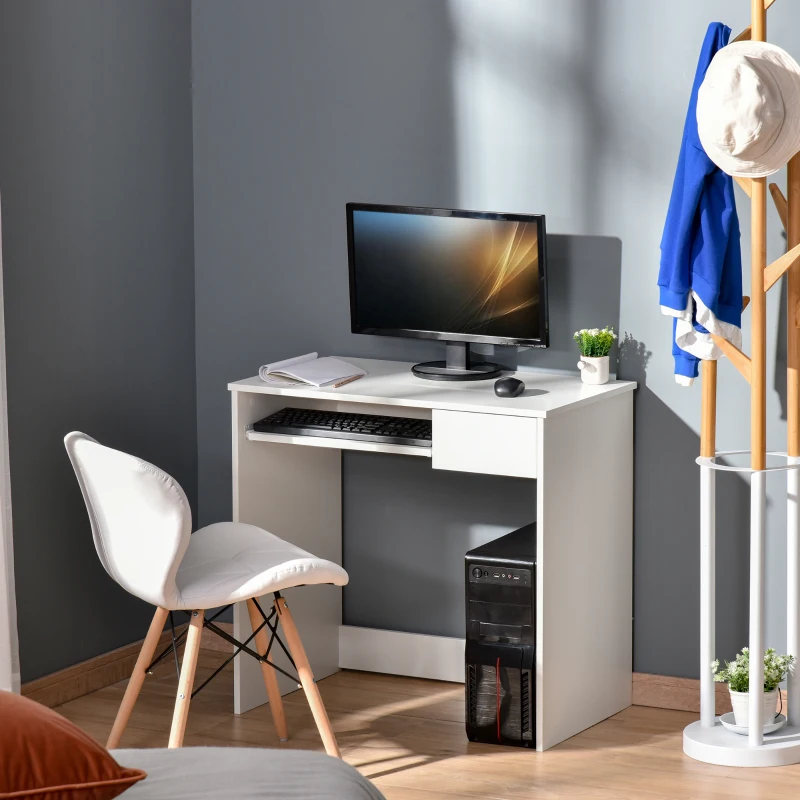 HOMCOM Bureau d'Ordinateur, 80 x 45 x 75 cm, Bureau avec Rangement, Plateau pour Clavier et Tiroir, Blanc