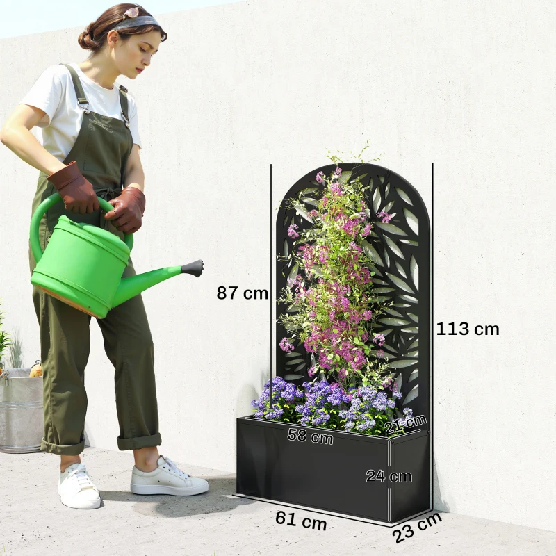 Outsunny Fioriera con Traliccio ad Arco per Rampicanti e Fori di Drenaggio, in Metallo, 61x23x113 cm, Nero