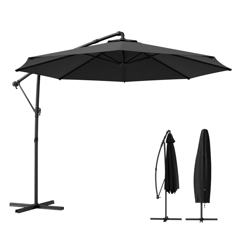 Outsunny Umbrelă suspendată 3x3 m cu baldachin reglabil, bază încrucișată și ventilație, din metal și poliester, neagră