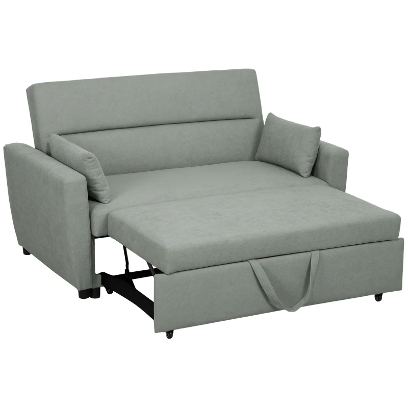 HOMCOM 2-Sitzer Sofa mit Bettfunktion, Verstellbarer Rückenlehne, Polstersofa, Samtoptik, für Wohnzimmer, Schlafzimmer, Hellgrau(m-11)