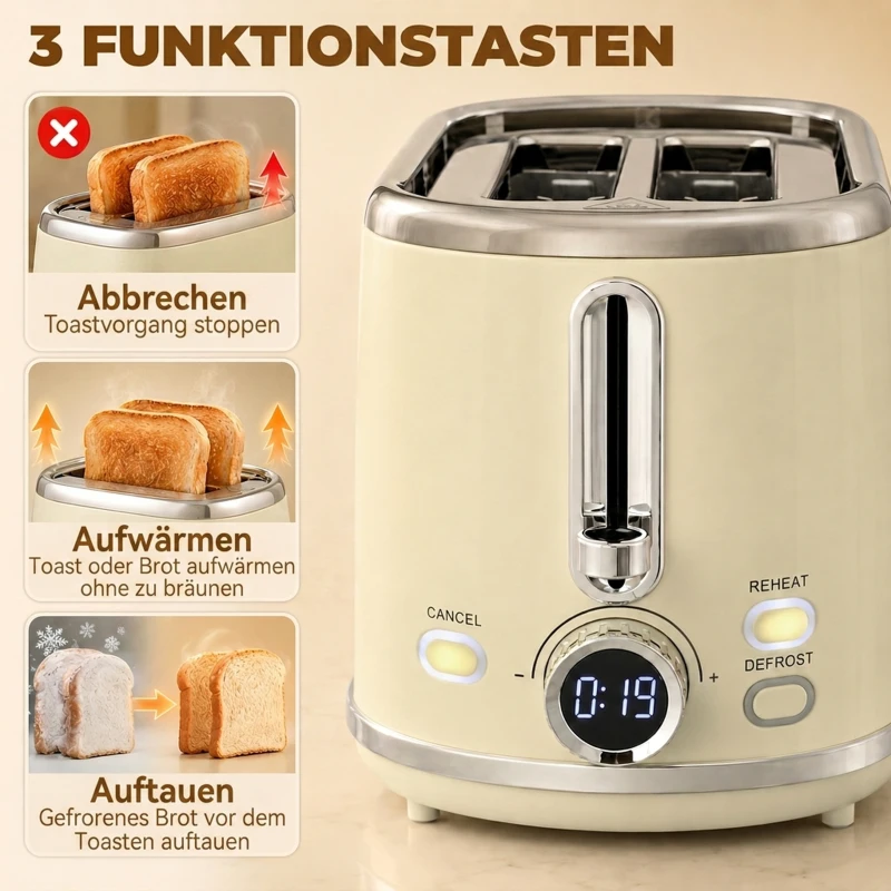 HOMCOM Waterkoker- en toasterset met LED-display, 1,7-l waterkoker met 3 uur warmhoudfunctie, Creme