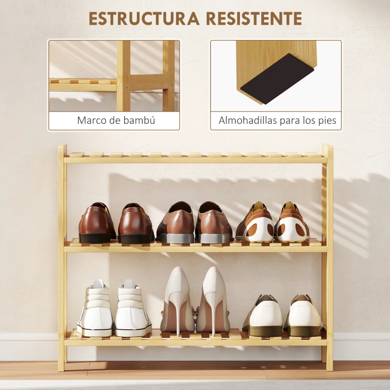 HOMCOM Zapatero de Bambú de 3 Niveles Estantería de Zapatos para 9 Pares para Recibidor Pasillo 70x26x57,5 cm Natural
