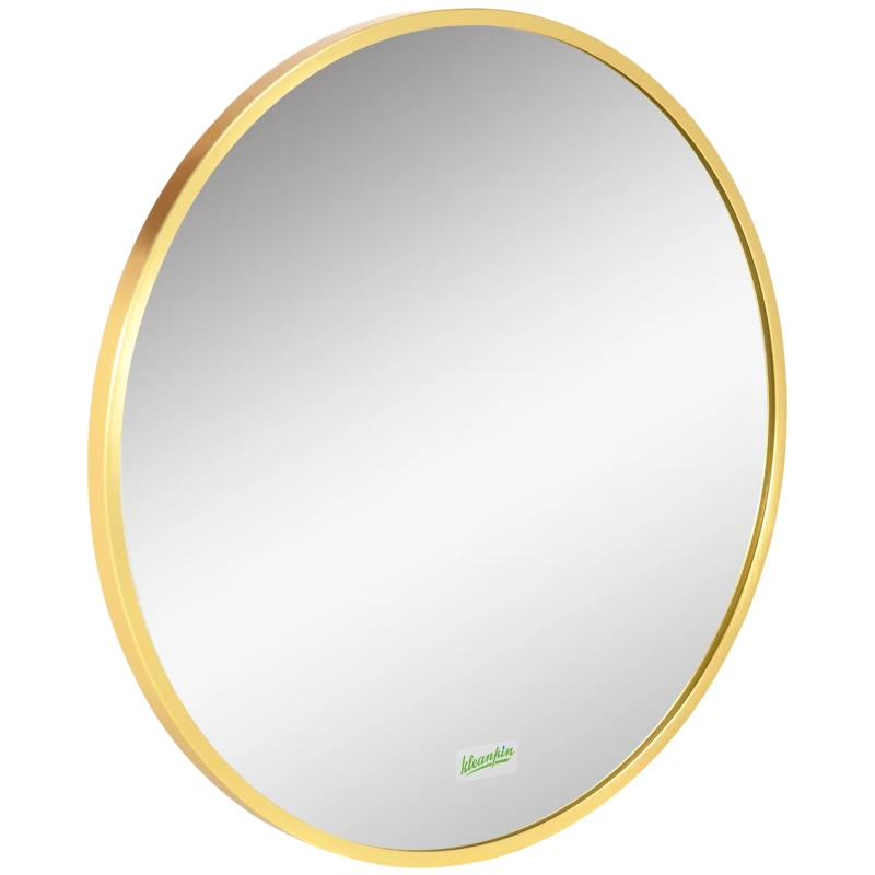 kleankin Runder Wandspiegel für Bad, Schlafzimmer, Flur, Metallrahmen, Farbe: Gold, Ø50 cm