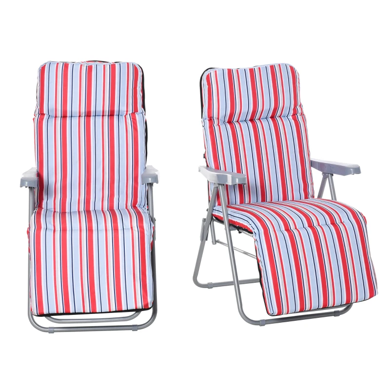 Outsunny 2 Tumbonas de Jardín de Acero con Cojín Acolchado Respaldo Ajustable y Reposapiés 60x75x65-102 cm Rayas Rojo