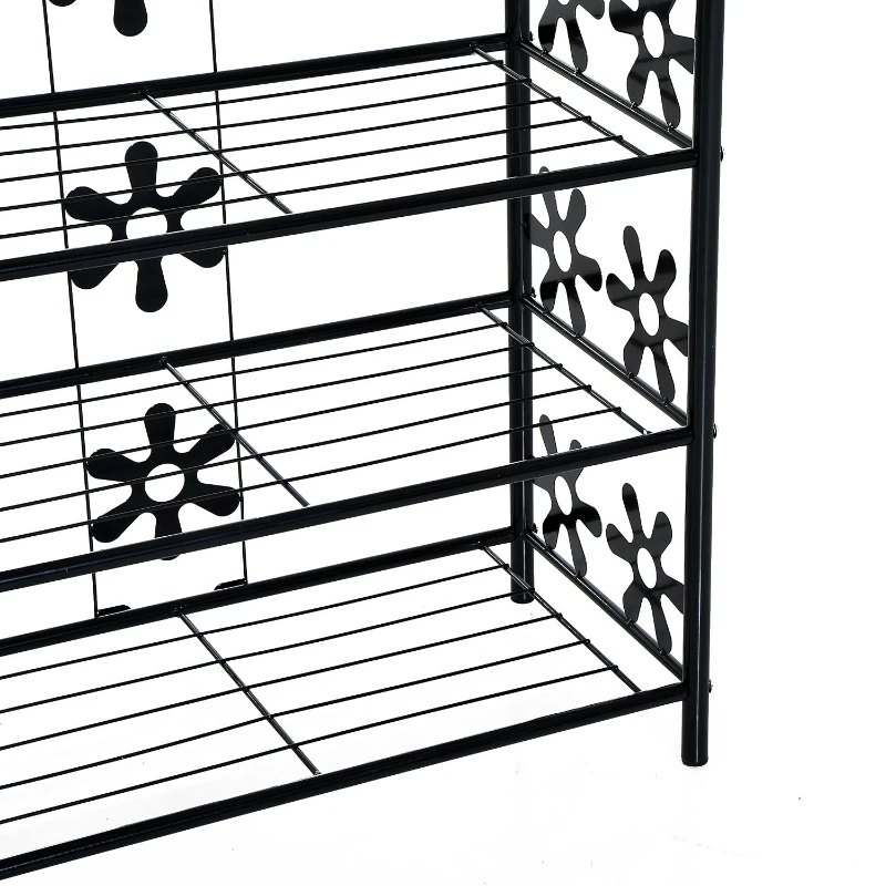HOMCOM Estante para sapatos, estante para plantas, estante para flores, estante de chão, suporte, 4 níveis, metal, 59,5 x 30 x 92 cm, Preto