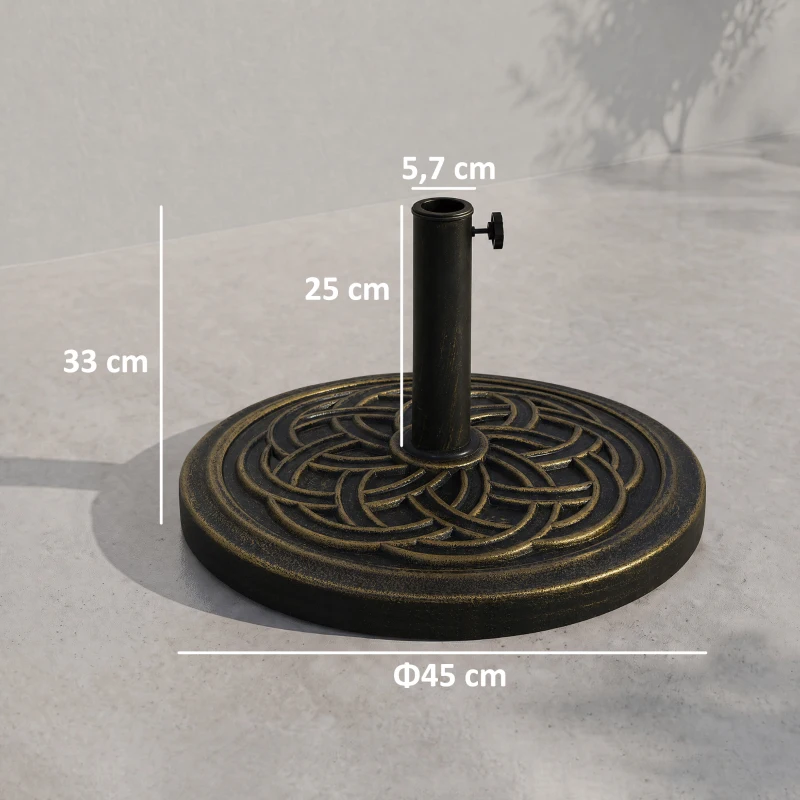 Outsunny Base de Sombrilla de Jardín Peso Neto 12 kg Soporte de Parasol Redondo Apto para Postes de 38mm/48mm Resina y Acero para Terraza Patio Exterior Ø45x33 cm Bronce
