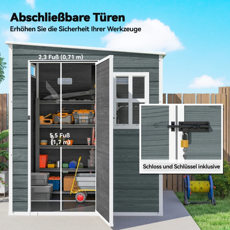 Outsunny Gerätehaus 2,89 m² Geräteschuppen mit Holzoptik 3 Fenster Belüftung Boden Schloss Handschuhe 182 x 182 x 196 cm
