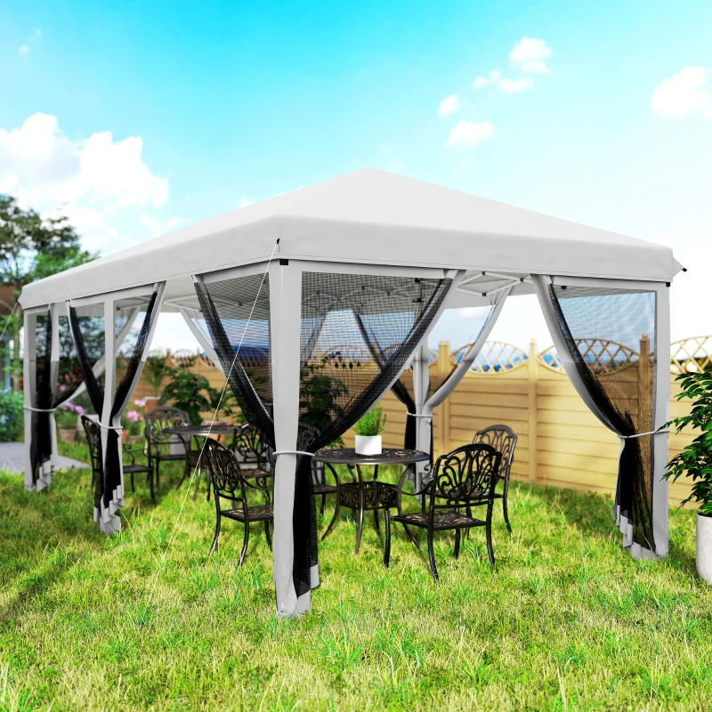 Outsunny Gazebo Pieghevole 6x3 m in Acciaio con 6 Tende Zanzariera, color Crema