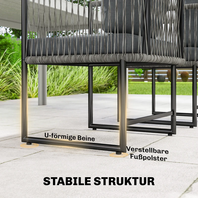 Outsunny Gartenstuhl 2er Set wetterfest Gartenstühle aus Stahl PE-Rattan mit Kissen Armlehne Rückenlehne 52x52x66 cm Dunkelgrau
