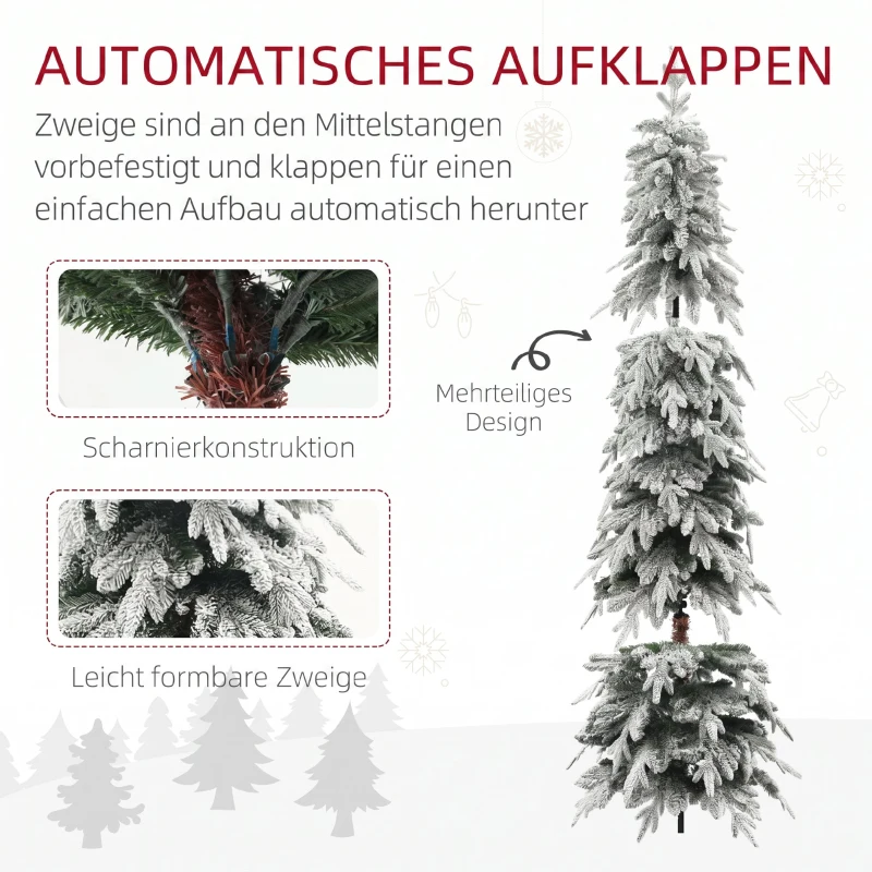 HOMCOM Weihnachtsbaum künstlich 210 cm Christbaum wie echt mit 800 dichten Zweigen, Kunstschnee, Auto-Öffnung