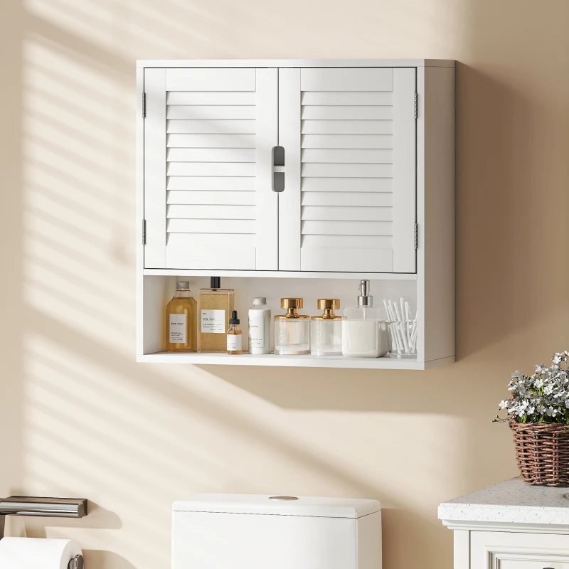 HOMCOM Bathroom Cabinet, Wall Mounted Storage Cabinet with Adjustable Shelves, 60 x 20 x 60 cm, White