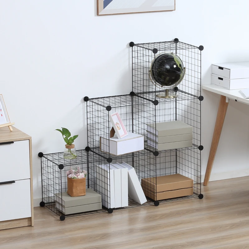HOMCOM Estante de cubos metálica, armário de cubos ajustável para roupas, livros, brinquedos, flexível, 109L x 37B x 109H cm, preto