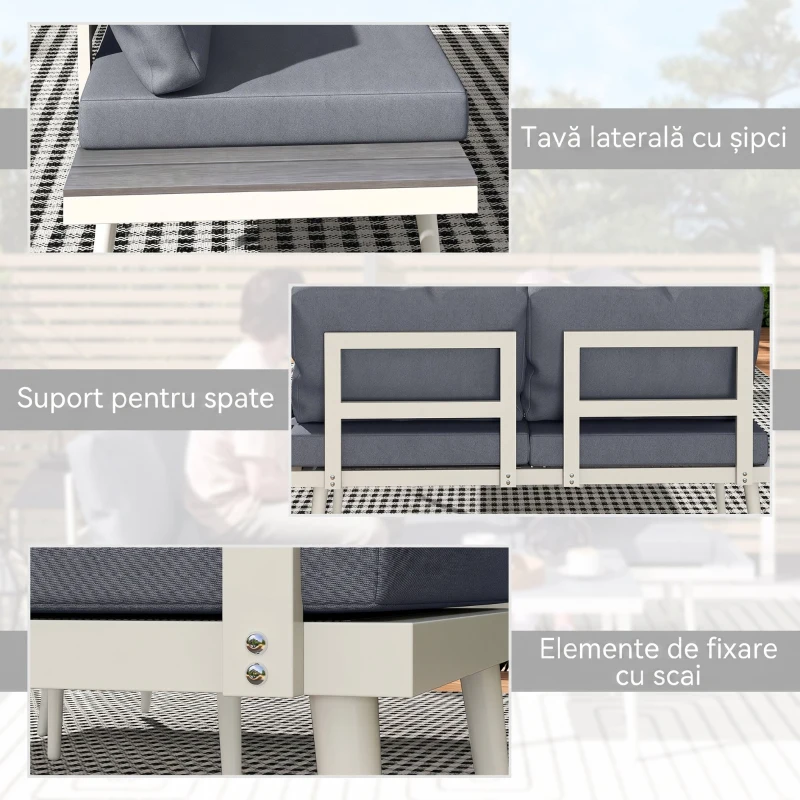 Outsunny Set de mobilier de grădină cu 2 canapele cu perne, spătar reglabil în 5 poziții și măsuță cu efect de lemn, gri