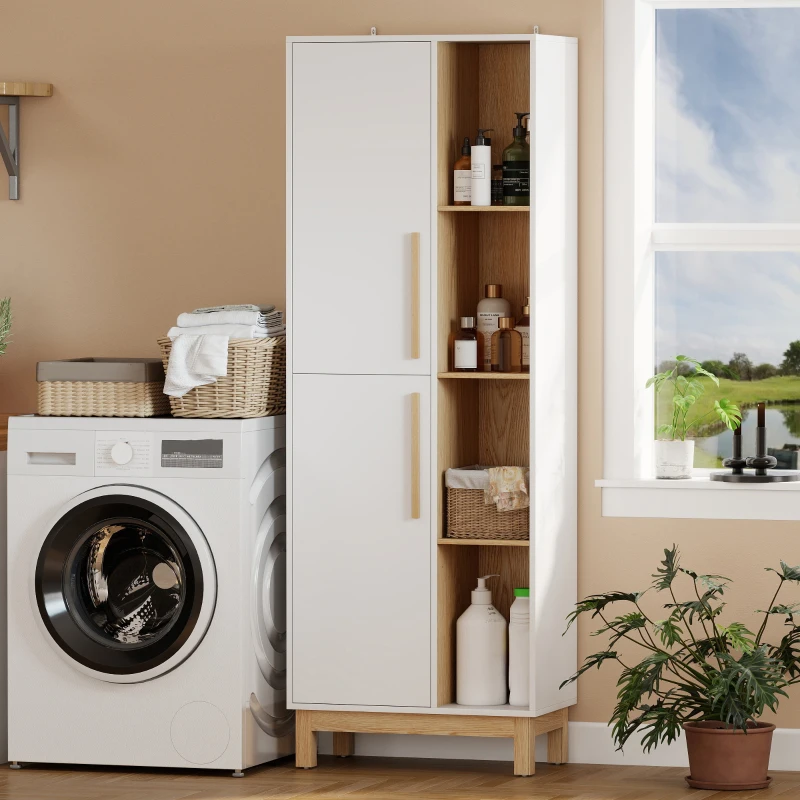 HOMCOM Estante de 176 cm, 4 prateleiras abertas, 2 armários, estante freestanding, MDF, Branco