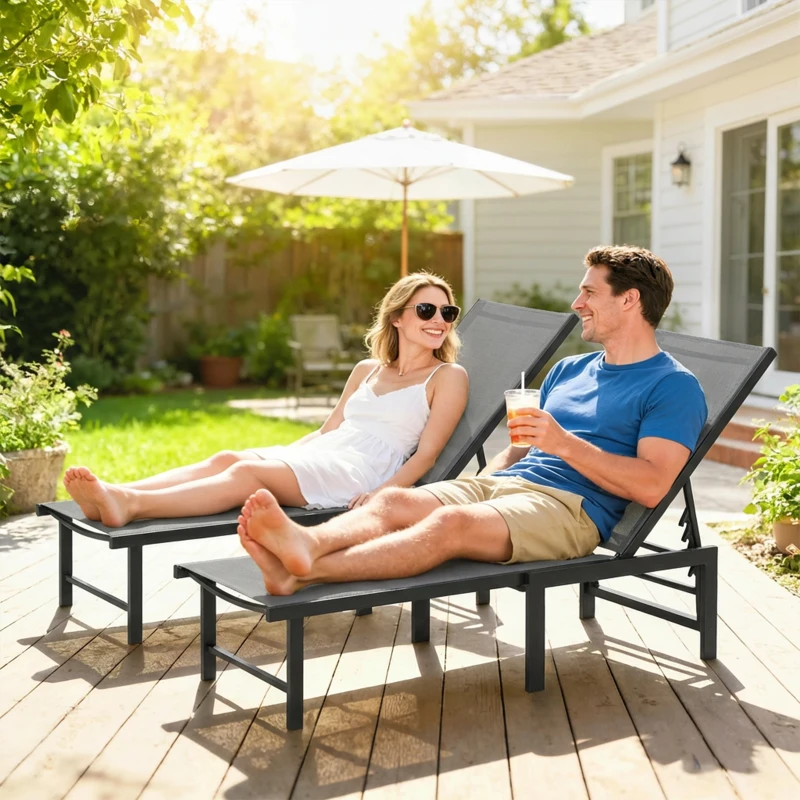 Outsunny Set of Two Reclining Sun Loungers - Grey