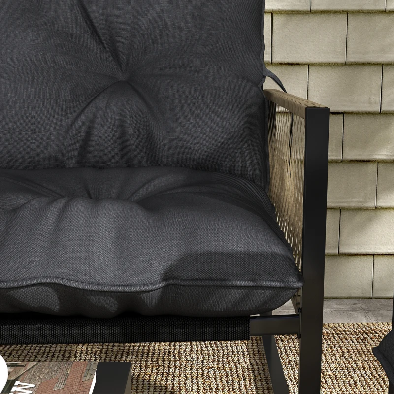 Outsunny Set da Giardino 4 Pezzi in Rattan con Divanetto, 2 Sedie e Tavolino da Caffè, Grigio e Marrone