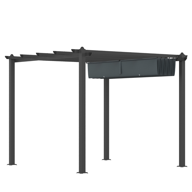Outsunny 3 x 4m Aluminium Pergola, with Retractable Roof - Dark Grey