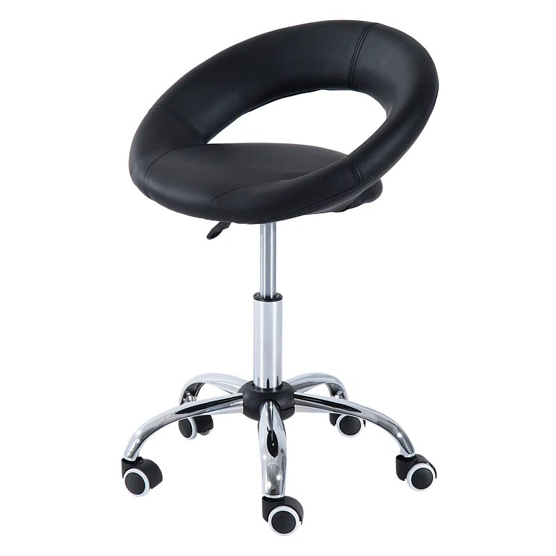 HOMCOM Banco com Rodízios Banco de Trabalho Banco Giratório Cadeira de Escritório Altura Ajustável PU Metal 50x54x(66-78) cm Preto
