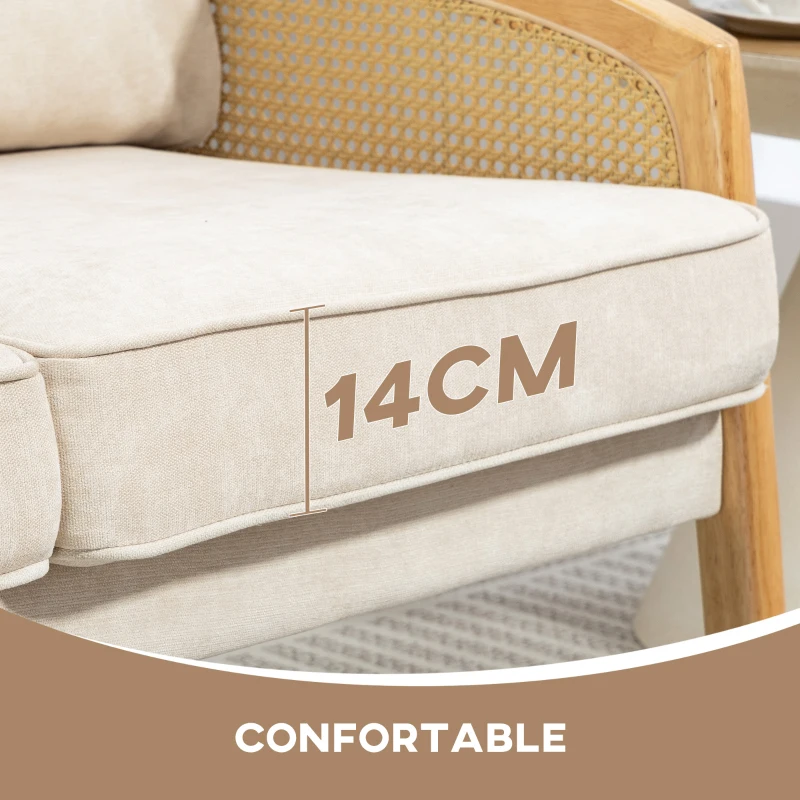 HOMCOM Sofá de 2 Plazas Tapizado en Chenilla con 2 Almohadas Lavables y Reposabrazos de Ratán Sintético 123x75x88 cm Beige