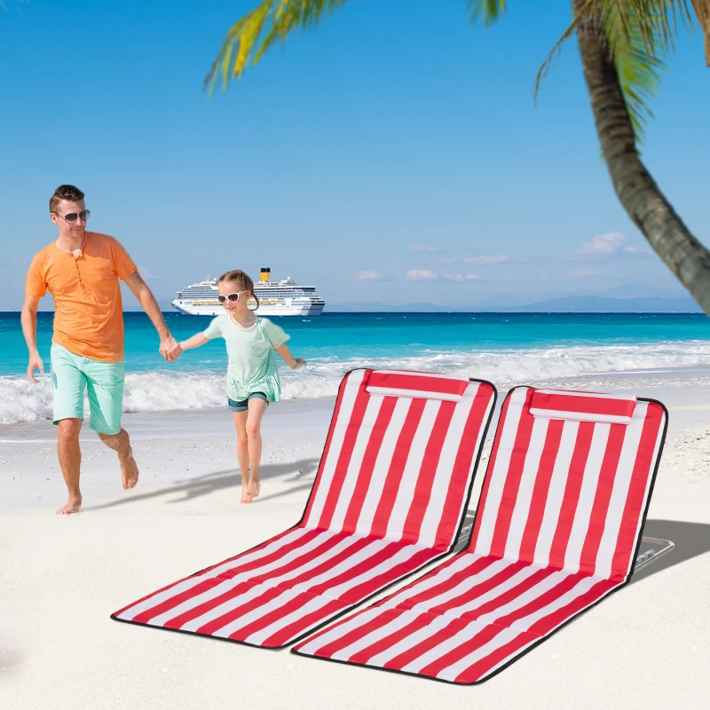 Outsunny Set 2 Lettini Spiaggia Pieghevoli con Schienale Regolabile a 5 Livelli e Borsa, Rosso