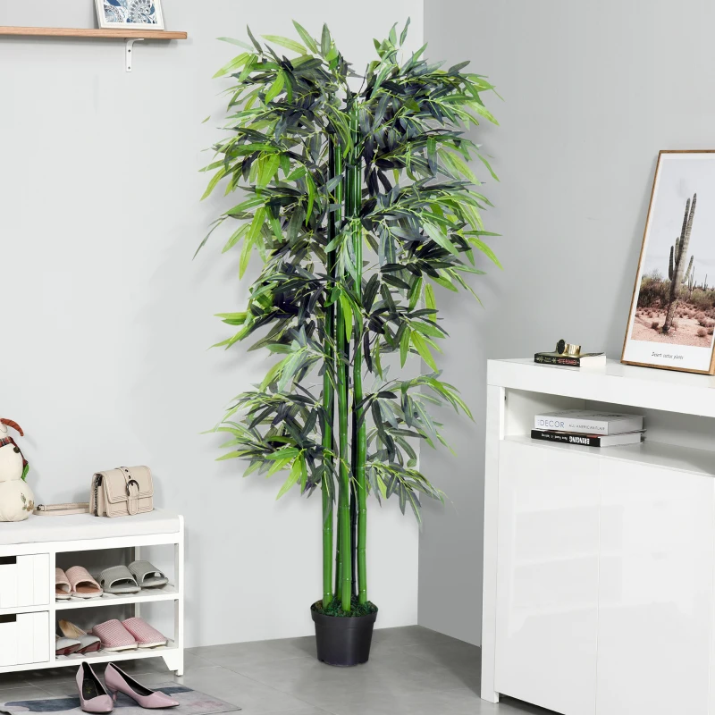 Outsunny Planta Artificial 180 cm con Cañas Maceta Árbol Artificial Decoración para Hogar Salón Oficina Verde