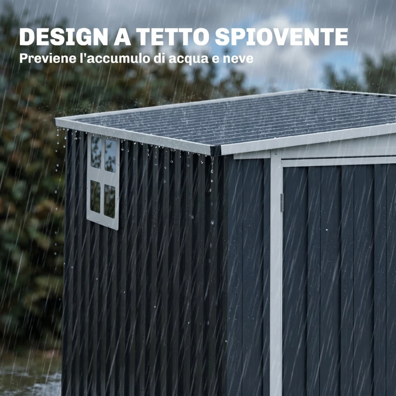 Outsunny Casetta da Giardino in Acciaio 1.2x1.9 m con Porta Bloccabile e Prese d'Aria, Grigio Scuro