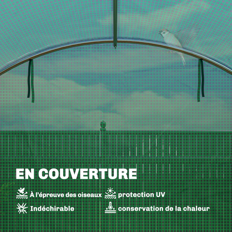 Outsunny Serre tunnel de jardin 12m², serre de jardin tunnel 295x400x200cm 2 portes et 8 fenêtres bâche PE 140 g/m² vert