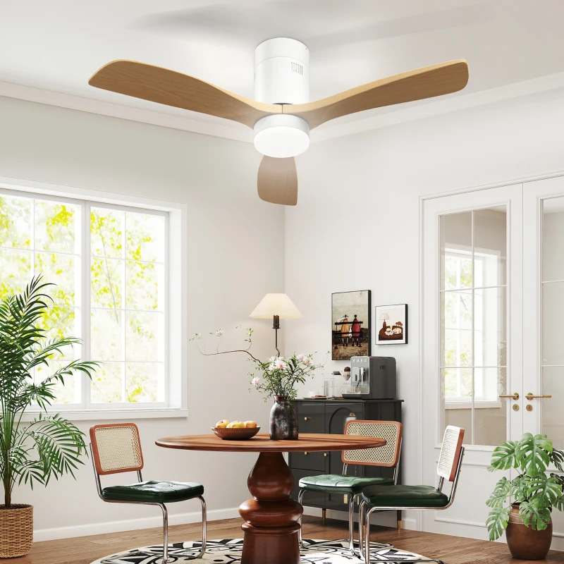 HOMCOM Deckenventilator mit LED-Licht, 6 Geschwindigkeiten, Fernbedienung, Hellbraun