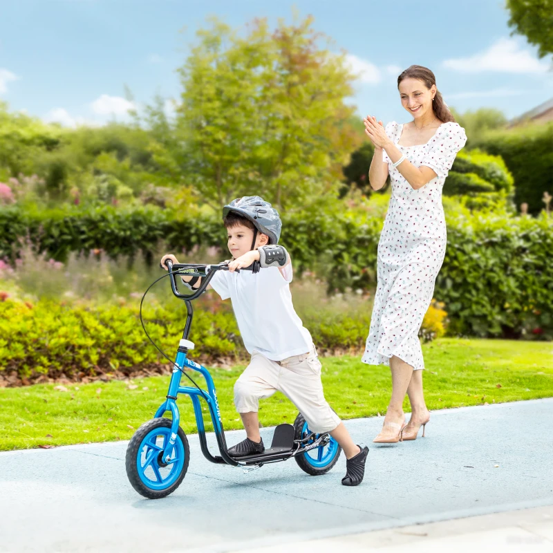 AIYAPLAY Patinete infantil com guidão ajustável, rodas grandes, suporte de estacionamento, freio de mão, para crianças de 5-12 anos, Azul