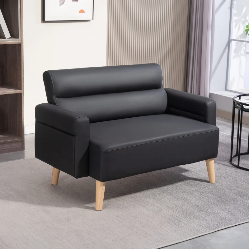 HOMCOM Small Faux Leather 2 Seater Sofa Settee - Black