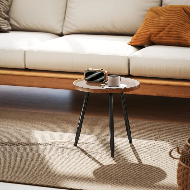 HOMCOM Modern Round Coffee Table with Steel Frame for Small Space, Sofa Beside, Living Room, Chestnut Wood Effect