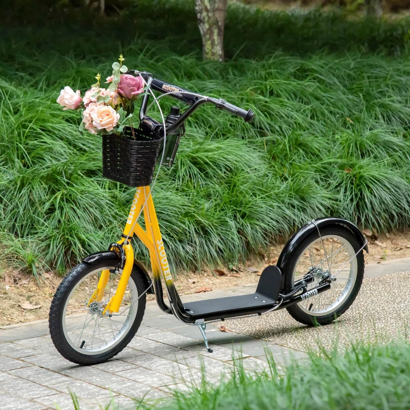 HOMCOM Patinete infantil, regulável em altura, antiderrapante, estrutura em aço, cesto removível, travões, pneus de borracha