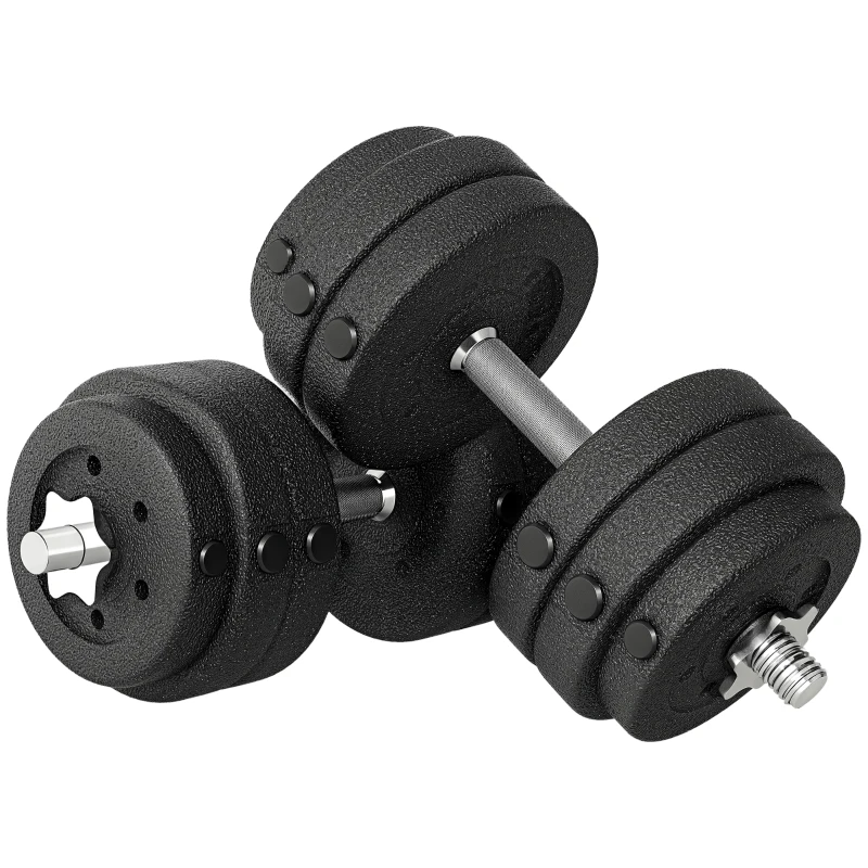 HOMCOM Set Gantere Greutăți 30 kg (8x2,5 kg, 4x1,5 kg) cu 12 Discuri și 2 Gantere de 2 kg, 43x18x7,5 cm, Negru