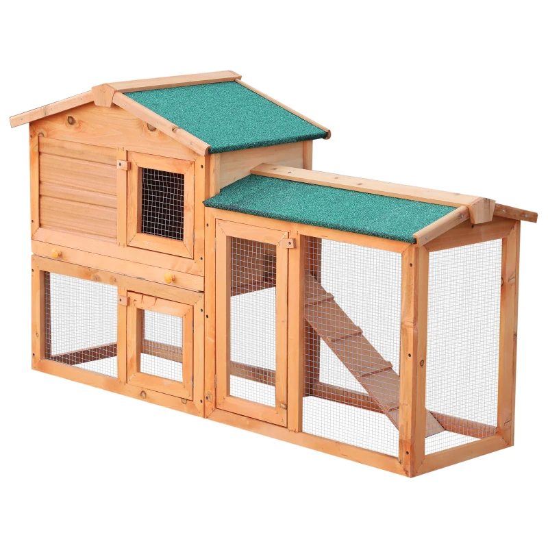 PawHut Jaula para Conejos Grande 145x45x85 cm con Techo Asfáltico Bandeja Extraíble Escalera  para Exterior Natural