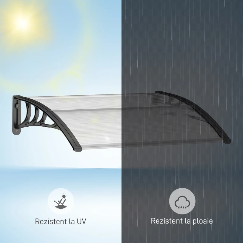 Outsunny Copertină de Exterior Impermeabilă și Anti-UV, din PC, PP și Aluminiu, 75x100x23 cm, Transparentă și Neagră