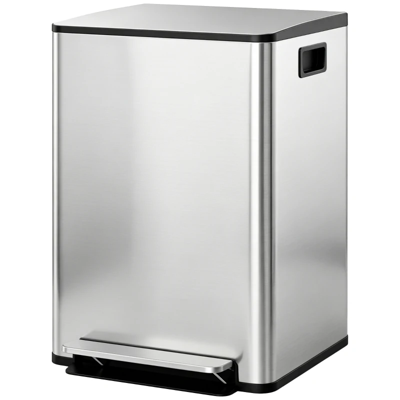 HOMCOM Mülleimer mit 2x30L Fächern, Soft-Close-Deckel, Fingerabdrucksicher, Edelstahl, Silber