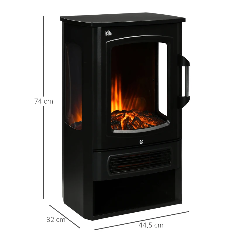 HOMCOM Lareira Elétrica Chamas Realistas 2 Níveis de Aquecimento Proteção contra Superaquecimento Aço 44,5x32x74 cm Preto