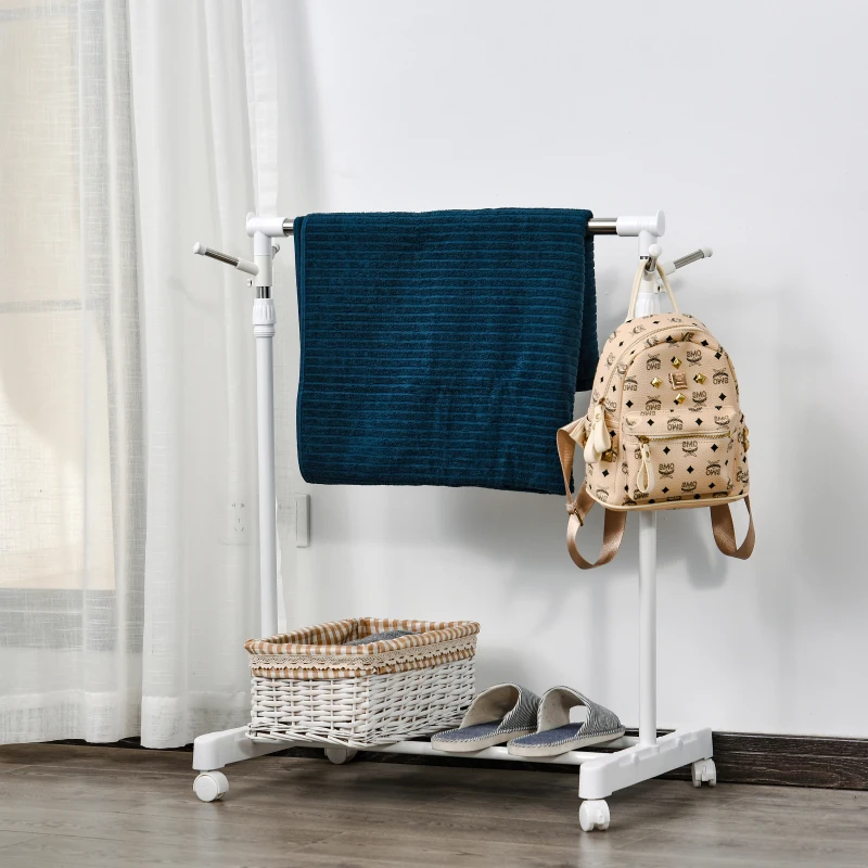 HOMCOM Suport pentru haine reglabil pe înălțime cu compartiment pentru depozitare și 4 roți, 68.5x42x87-145 cm