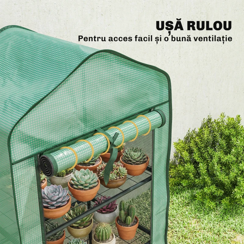 Outsunny Mini seră de grădină cu husă din PE, 3 rafturi și ușă rulabilă, 59x39x127 cm, verde