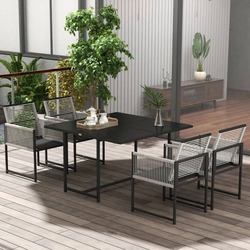 Outsunny Five-Piece Metal Dining Set, with Folding Back Chairs, Light Grey