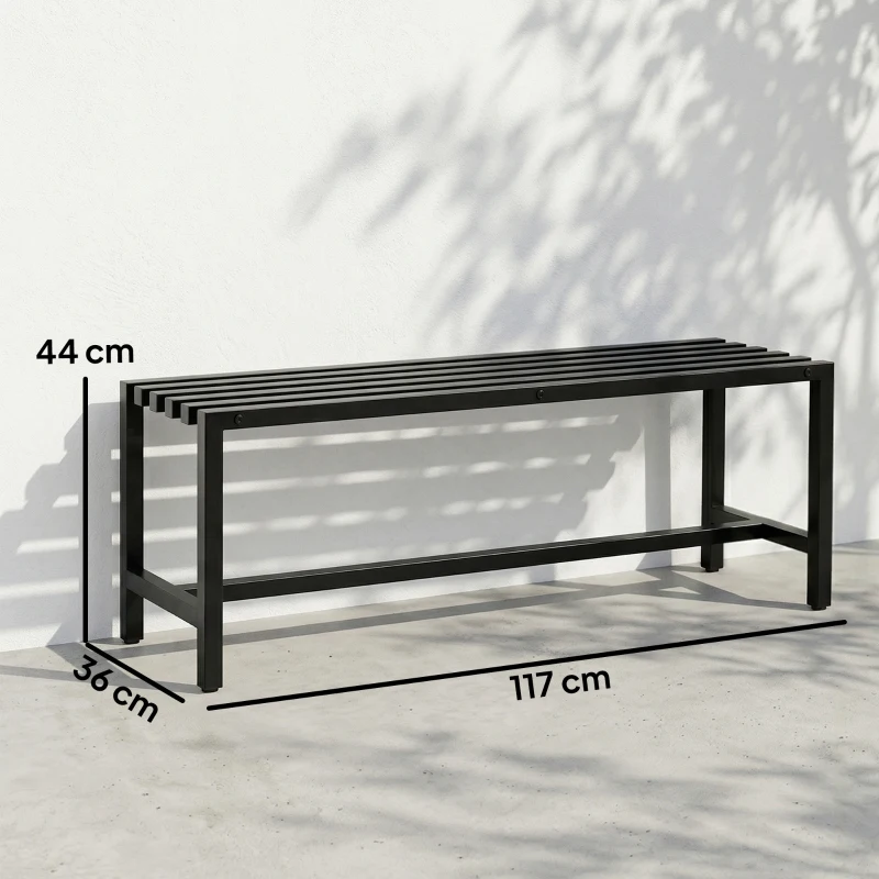 Outsunny Panchina Moderna Industriale da Esterno per Patio e Giardino, Senza Schienale, Nero